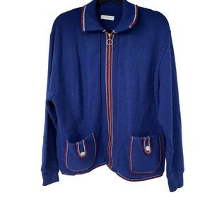 Vintage 70s Navy Red Stripe Made in‎ USA Cardigan Sweater